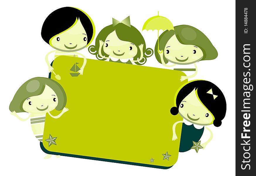 Cute cartoon kids frame green