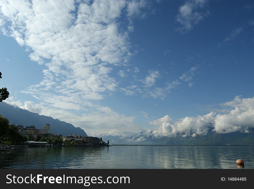 View of Lake Geneva and the Alps