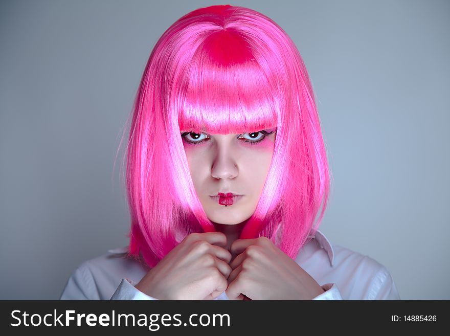 Portrait of young woman with Japanese make-up, studio shot