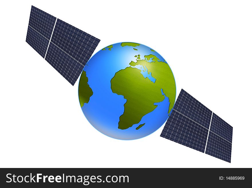World globe with solar panels against white background. World globe with solar panels against white background