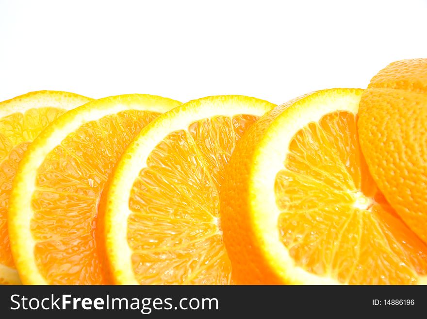 Close-up tasty slice orange on white background. Close-up tasty slice orange on white background