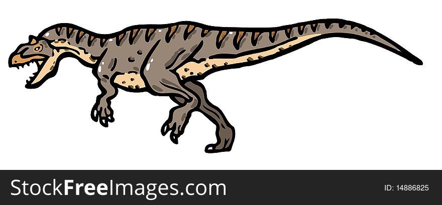 Illustration of allosaurus giant dinosaur attacking