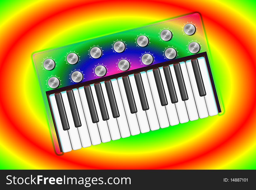 Psychedelic Transparent Synthesizer with hippie style background. Psychedelic Transparent Synthesizer with hippie style background