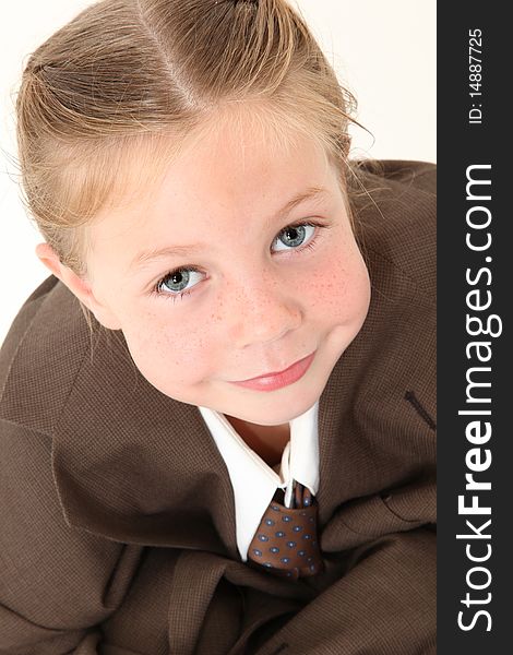 Beautiful  american four year old girl dressed in oversized business suit. Beautiful  american four year old girl dressed in oversized business suit.