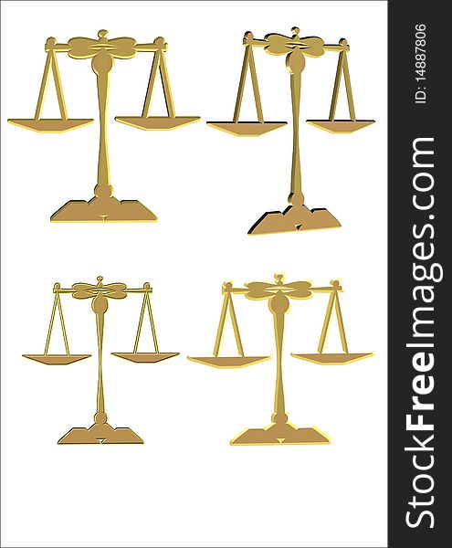 Judicial scales of justice on white in 3d gold. Judicial scales of justice on white in 3d gold