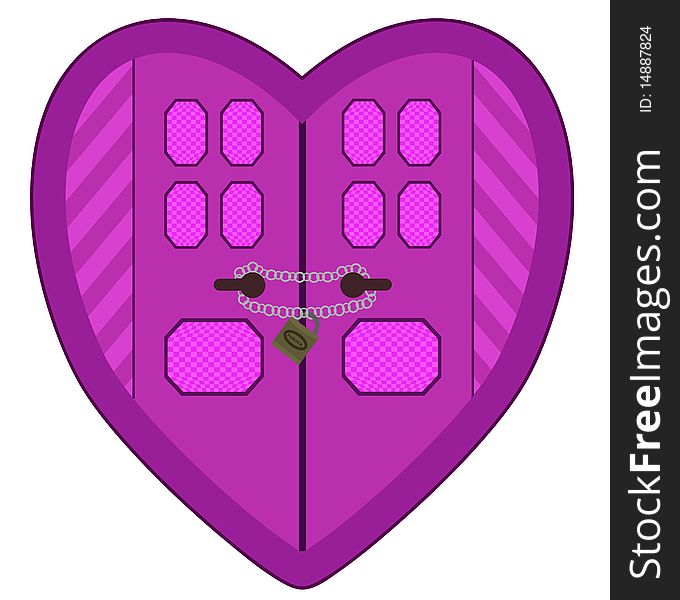 Drawing of a heart-shaped door padlocked. Drawing of a heart-shaped door padlocked