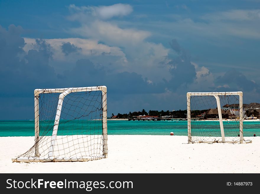 Soccer gates on the Caribbean beach