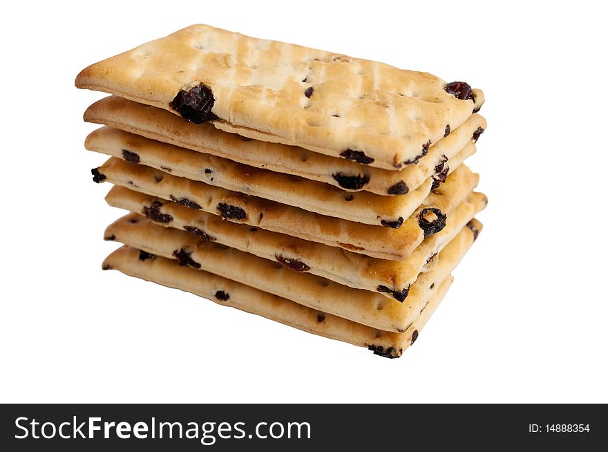 Cookies with raisins on a white background