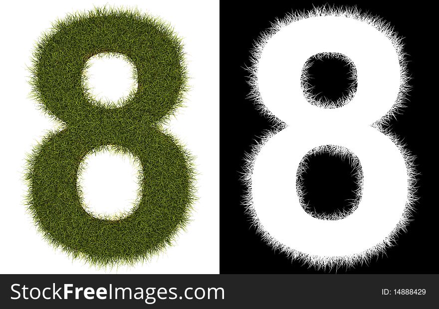 3D number 8 of the grass with alpha channel