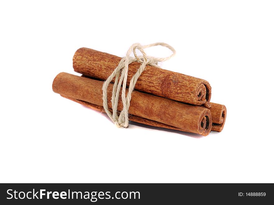 The cinnamon sticks isolated on white background