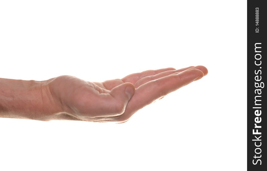 Hand holding something isolated over white