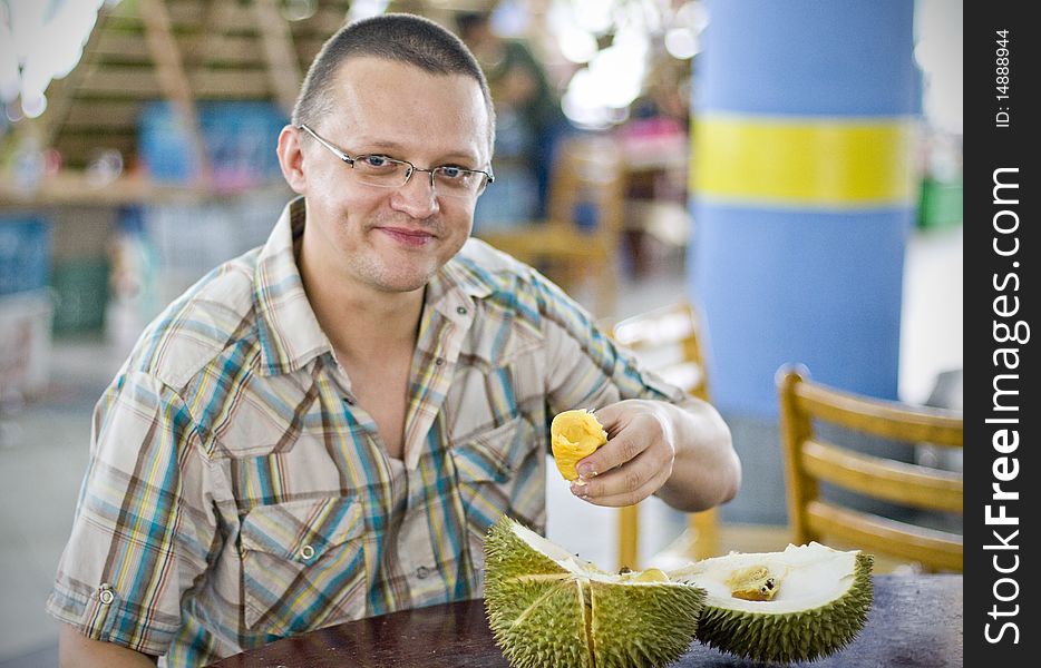 First time eating smelly fruit of durian. First time eating smelly fruit of durian.