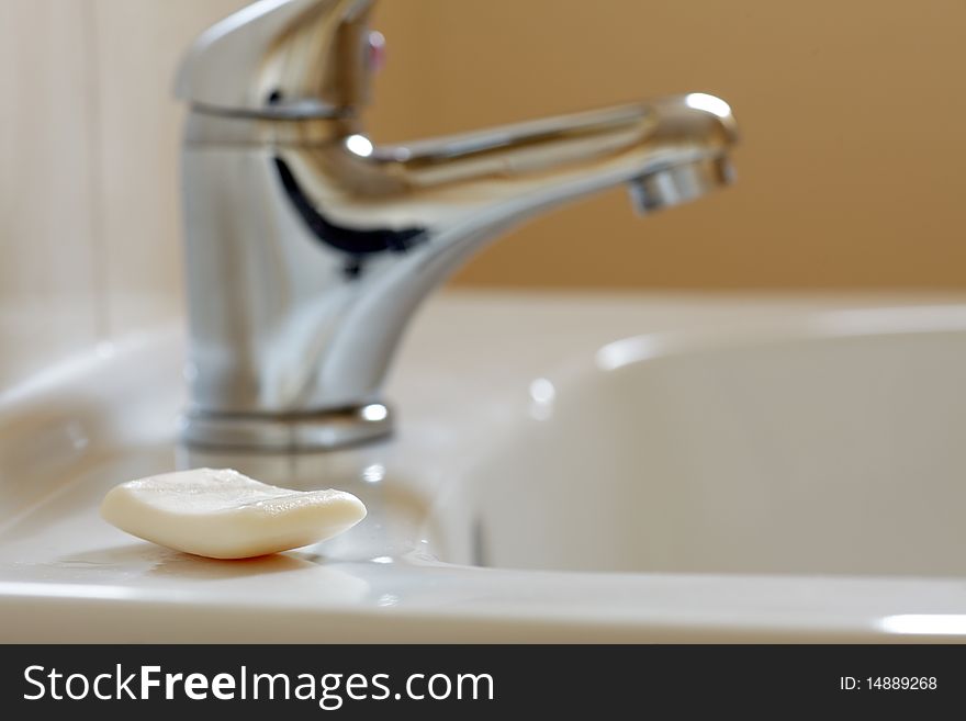 Bathroom interior with white sink and faucet - mixer tap. Bathroom interior with white sink and faucet - mixer tap