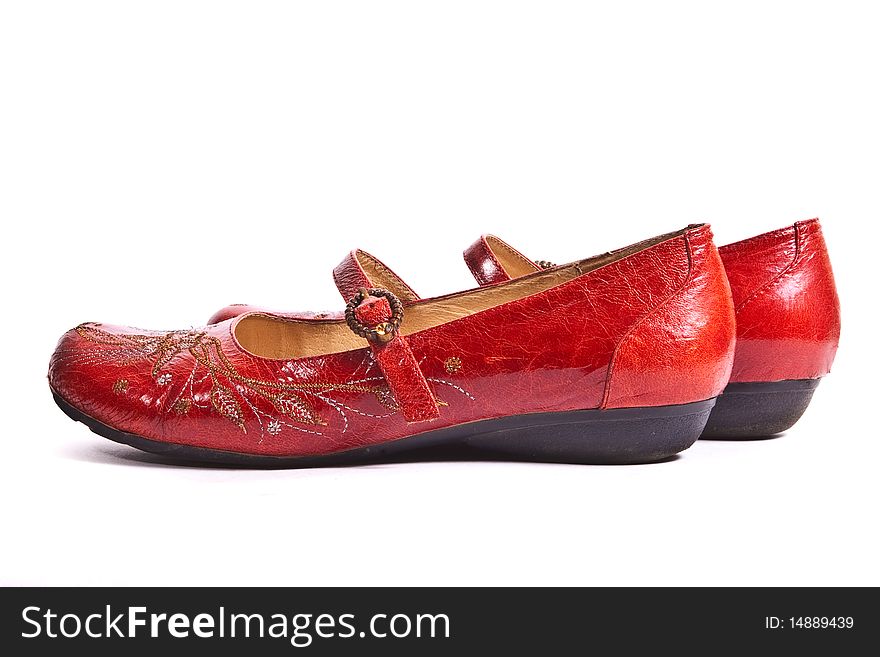 Pair Of Red Embroided Shoes