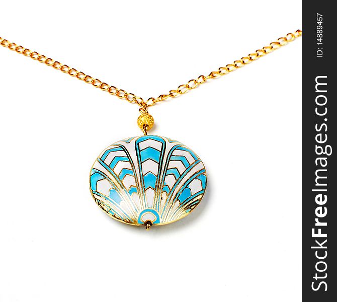 Beautiful cloisonne pendant on gold chain