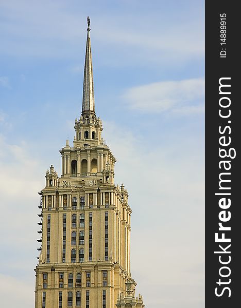 Spire of the hotel in moscow