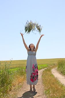 The Girl Throws Upwards A Bunch Of Flowers Stock Photos The Girl Throws Upwards A Bunch Of Flowers Stock Photos