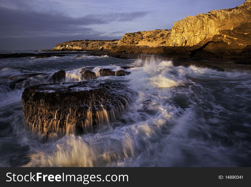 Image of waves Crashing on the coastline of South Africa.