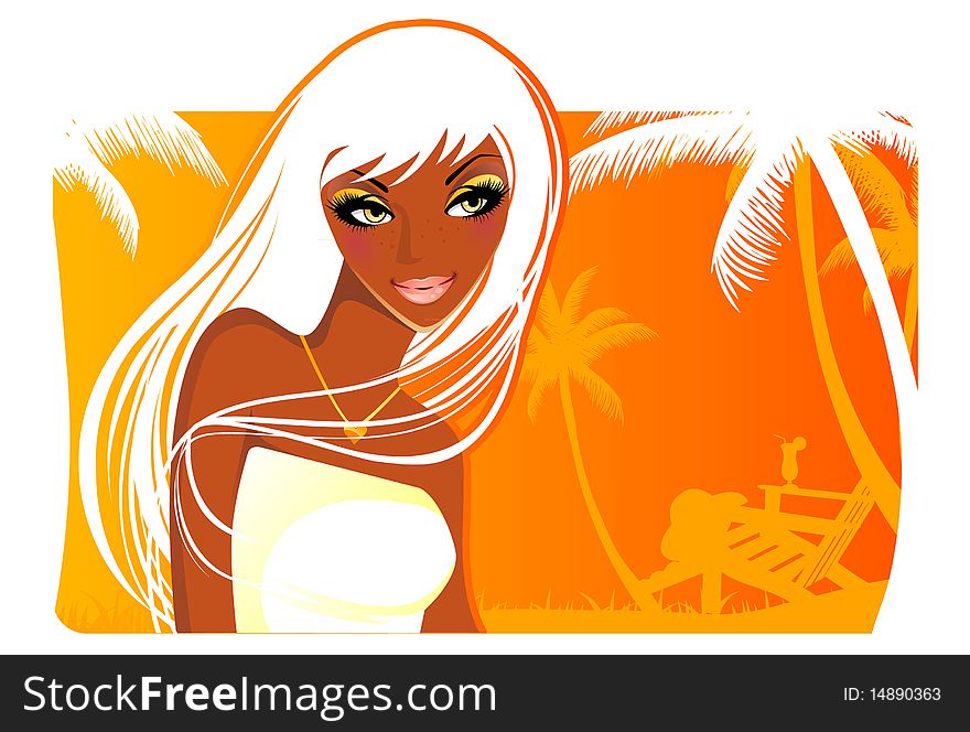 Vector illustration of Summer backgraund with women silhouette. Vector illustration of Summer backgraund with women silhouette