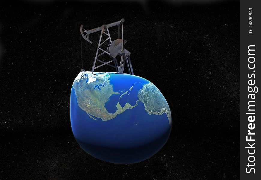 Illustration of oil derrick on the earth