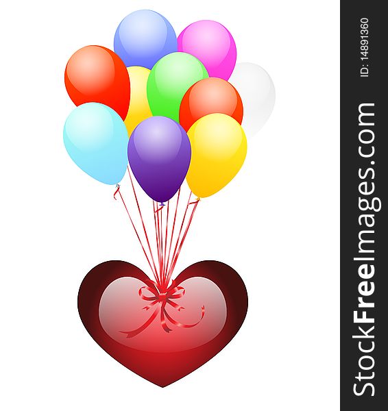 Illustration of bunch of vibrant balloons with heart. Illustration of bunch of vibrant balloons with heart