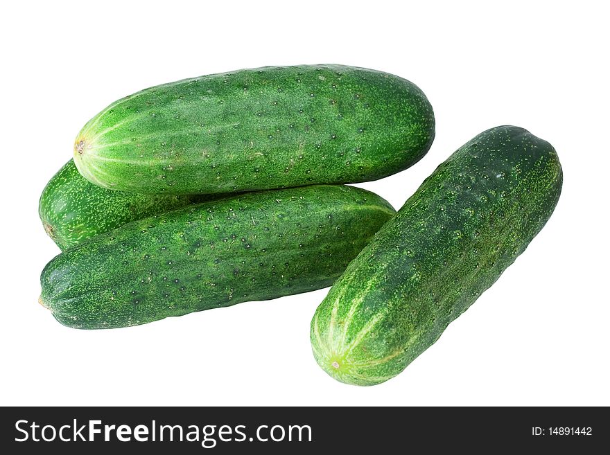 Four cucumbers are insulated on white background