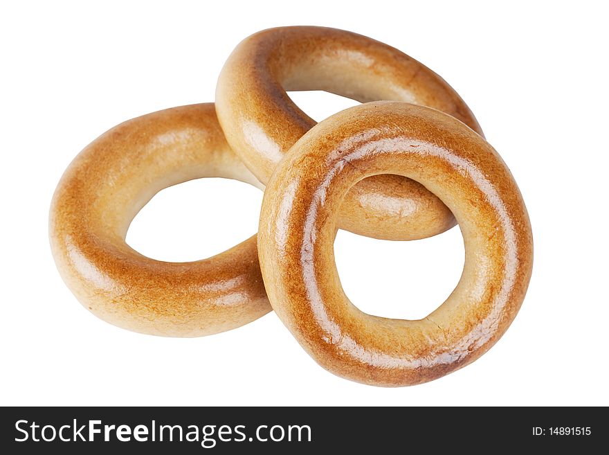 Three rich bagels are insulated on white background. Three rich bagels are insulated on white background