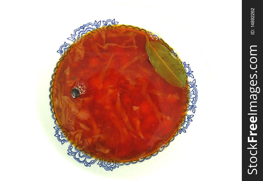 The picture shows a plate of russian soup. The picture shows a plate of russian soup