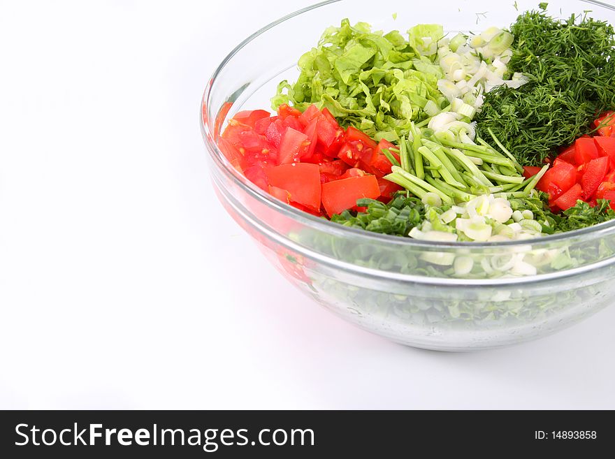 Vegetable slicing set dressing for the white isolated background