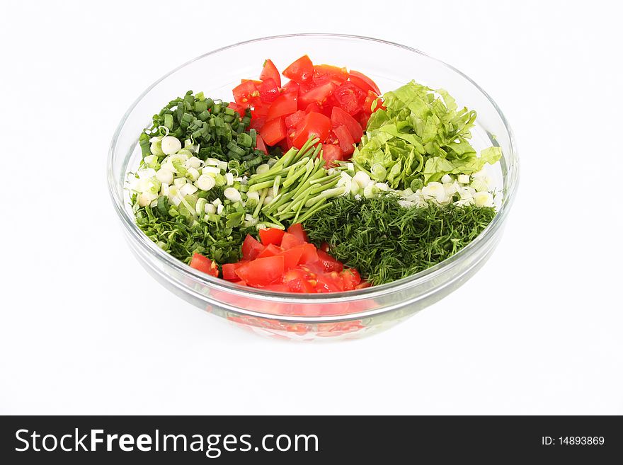 Vegetable slicing set dressing for the white isolated background