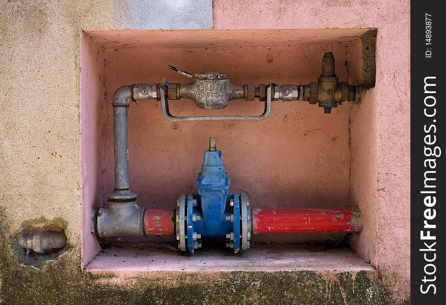 Gas device system in multicolored old wall