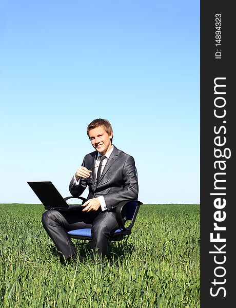 Young Businessman Working Outdoor