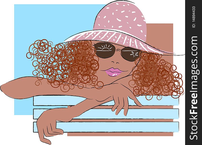 Vector illustration of a girl with hat e sunglasses. Vector illustration of a girl with hat e sunglasses