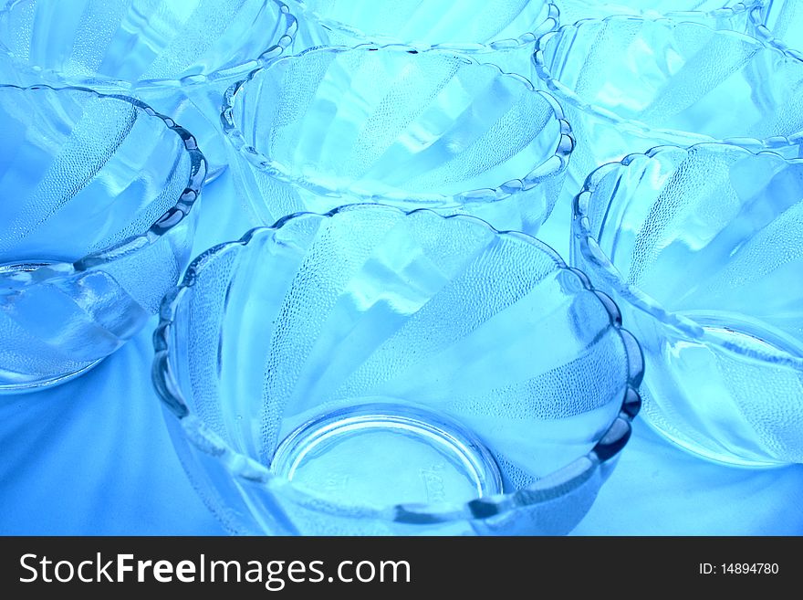 Patterned empty open glass bowls. Patterned empty open glass bowls