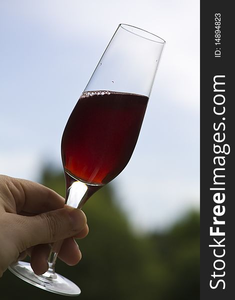 Classic red wine glass in sunlight