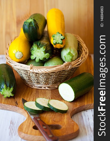 Fresh yellow and green zucchini