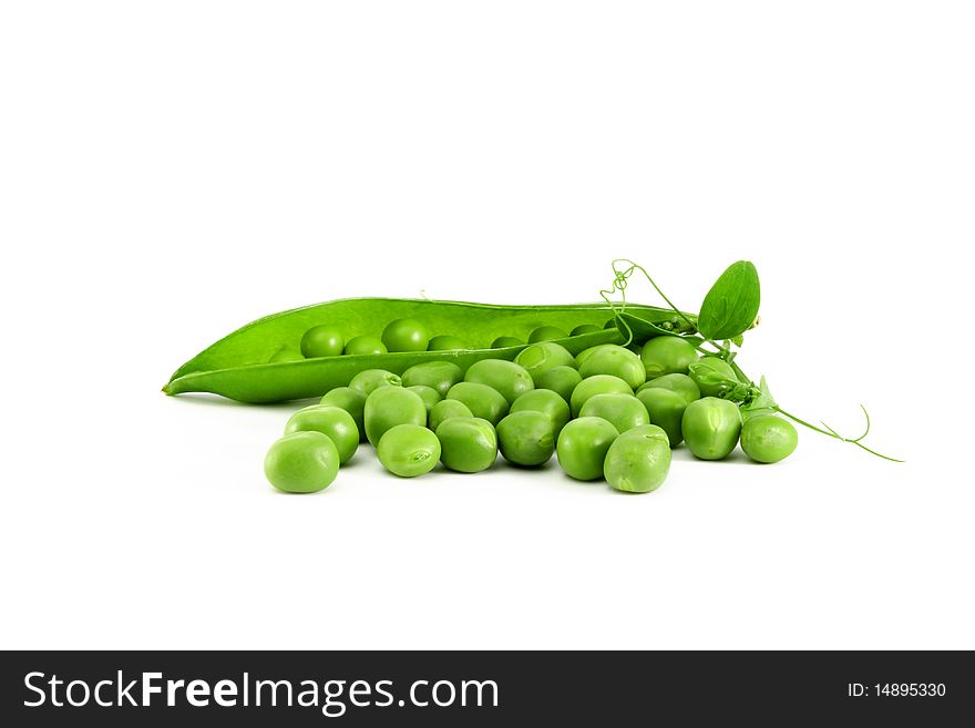 Green peas on a white background