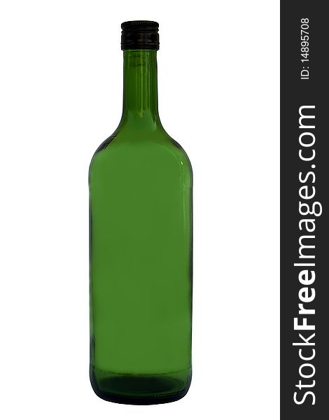 Green empty wine bottle isolated on white background