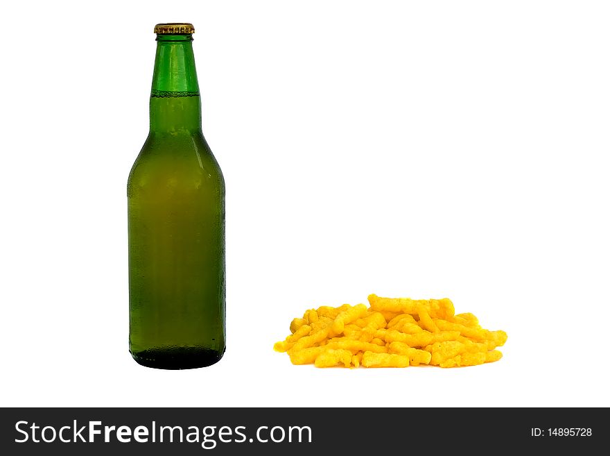 Beer and Chips isolated on white background