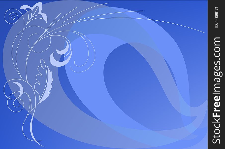 Blue abstract background with floral elements and distorted circles