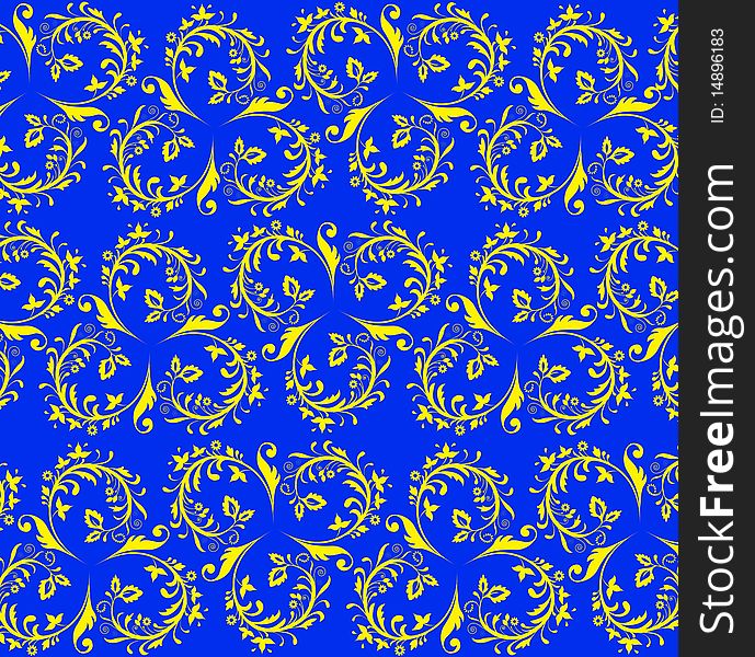 Blue background with yellow floral ornament. Blue background with yellow floral ornament