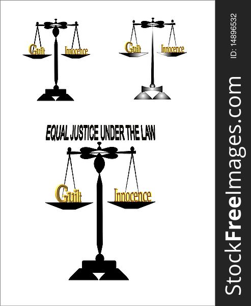 Equal justice under the law text over scales of justice on white