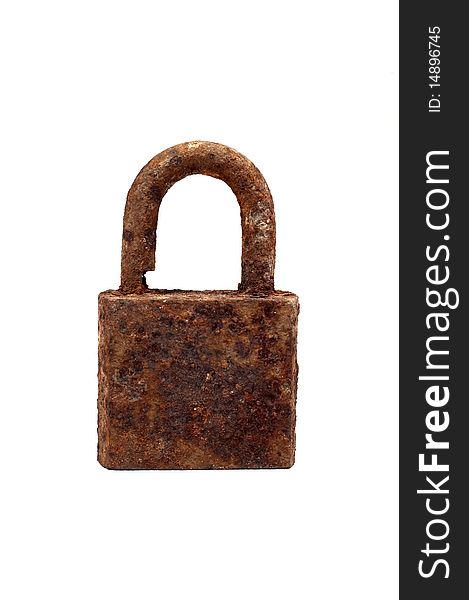 Old rusty padlock isolated on a white background