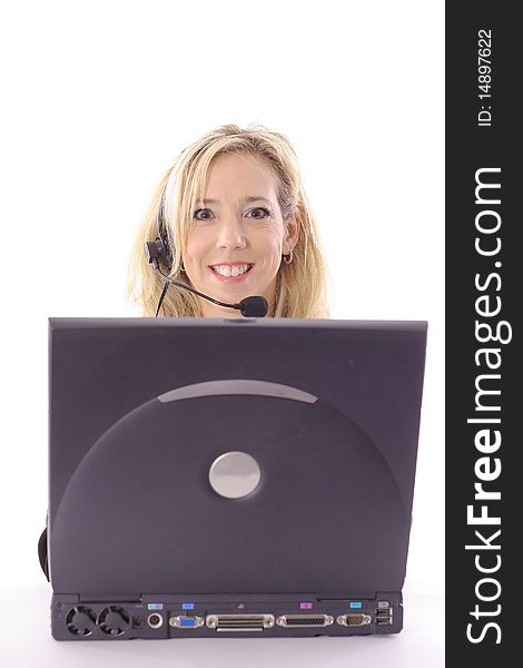 Shot of a blonde on laptop vertical