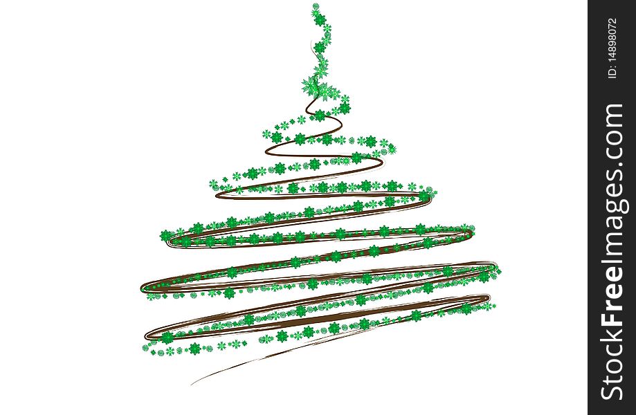 New Year tree from green snowflakes on a white background