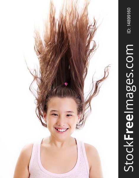 Girl with hair up over white background. Girl with hair up over white background