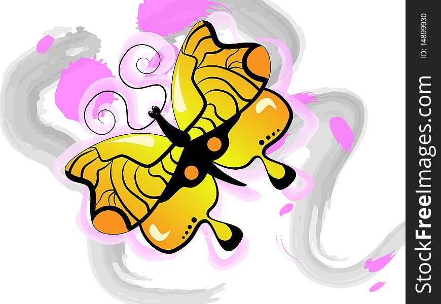 Vector picture of yellow  butterfly on pink and grey background