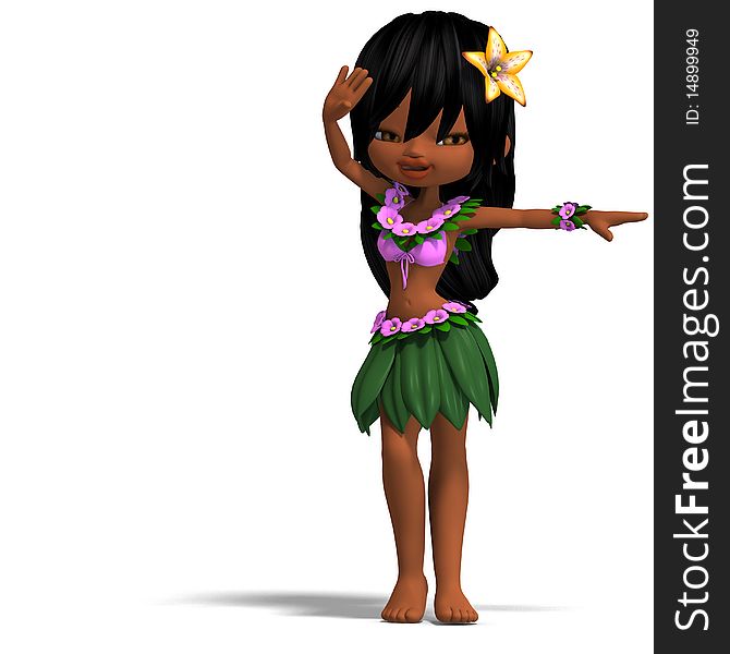 Very Cute Hawaiin Cartoon Girl Is Dancing For You