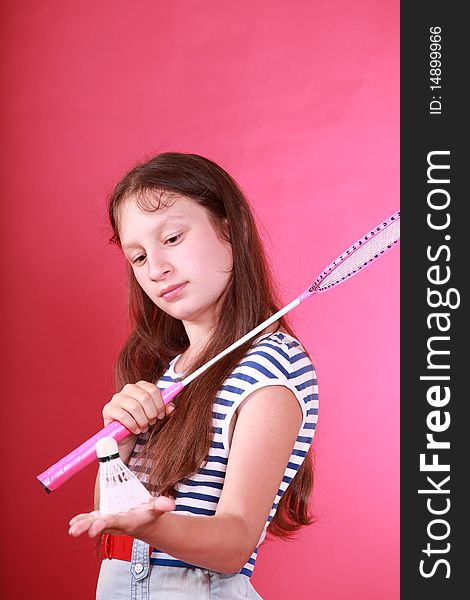 Portrait of sporty teen girl with badminton rackets. Portrait of sporty teen girl with badminton rackets
