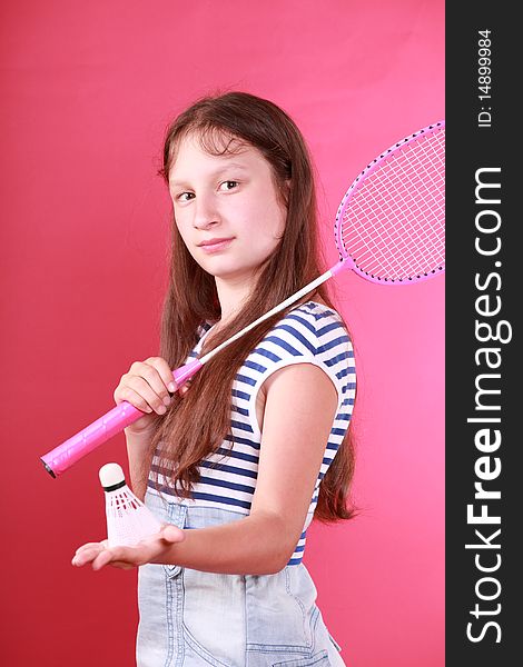Portrait of sporty teen girl with badminton rackets. Portrait of sporty teen girl with badminton rackets
